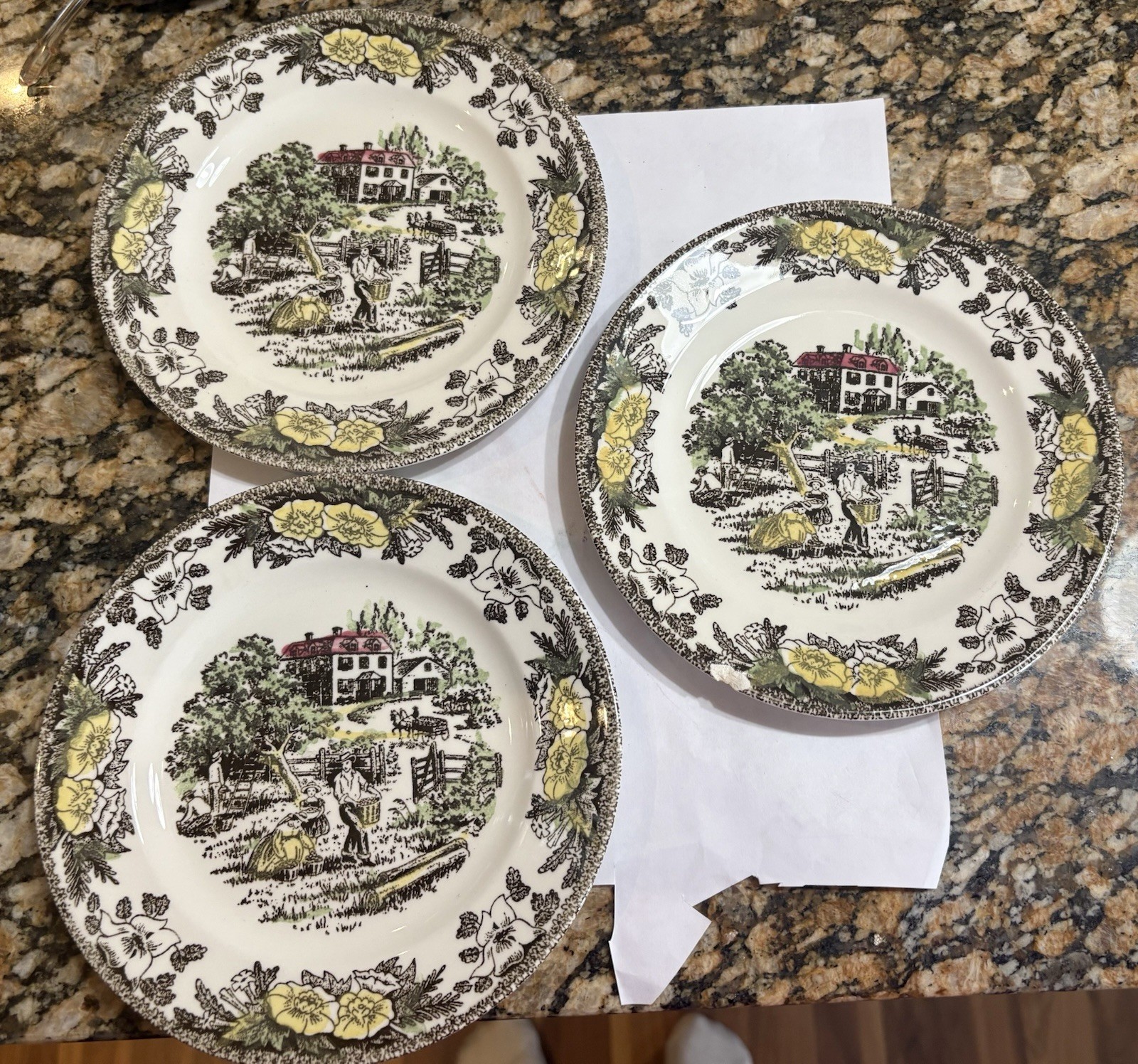 Royal China Fair Oaks Small Bread Plate With Farm Scene And Floral Border-3