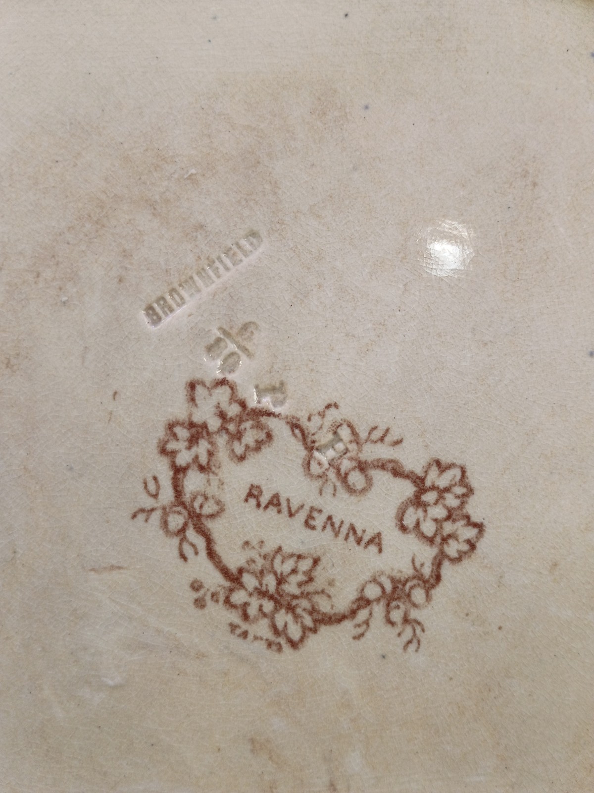 Antique Booths Ravenna Brown Transferware Handled Serving Bowl Dish England 10″