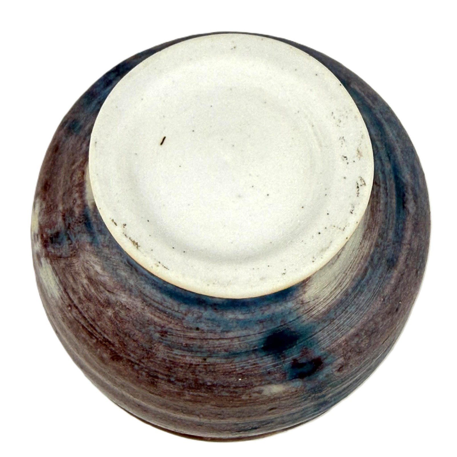 Studio Pottery Stoneware Bowl Art Decor 4.25” Artist Made Blue Violet Drip Glaze