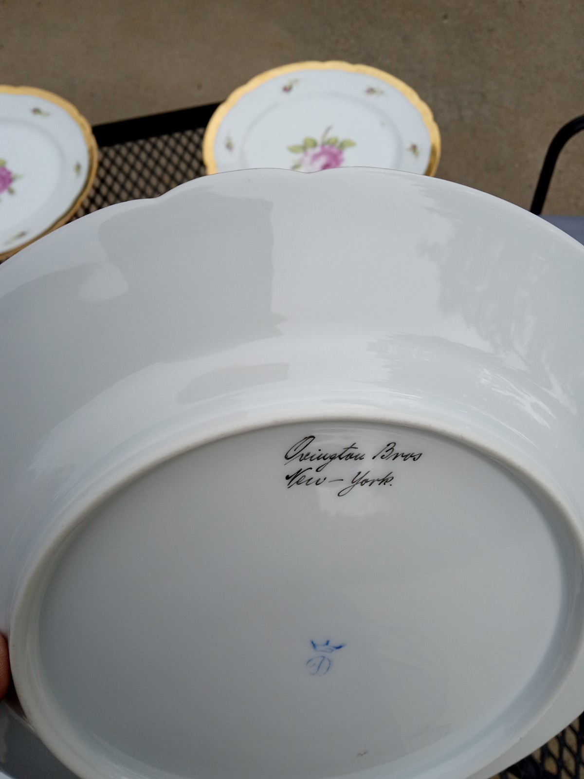 12 Antique Helena Wolfsohn DRESDEN ROSE Porcelain Dinner Plate OVINGTON BROS NY