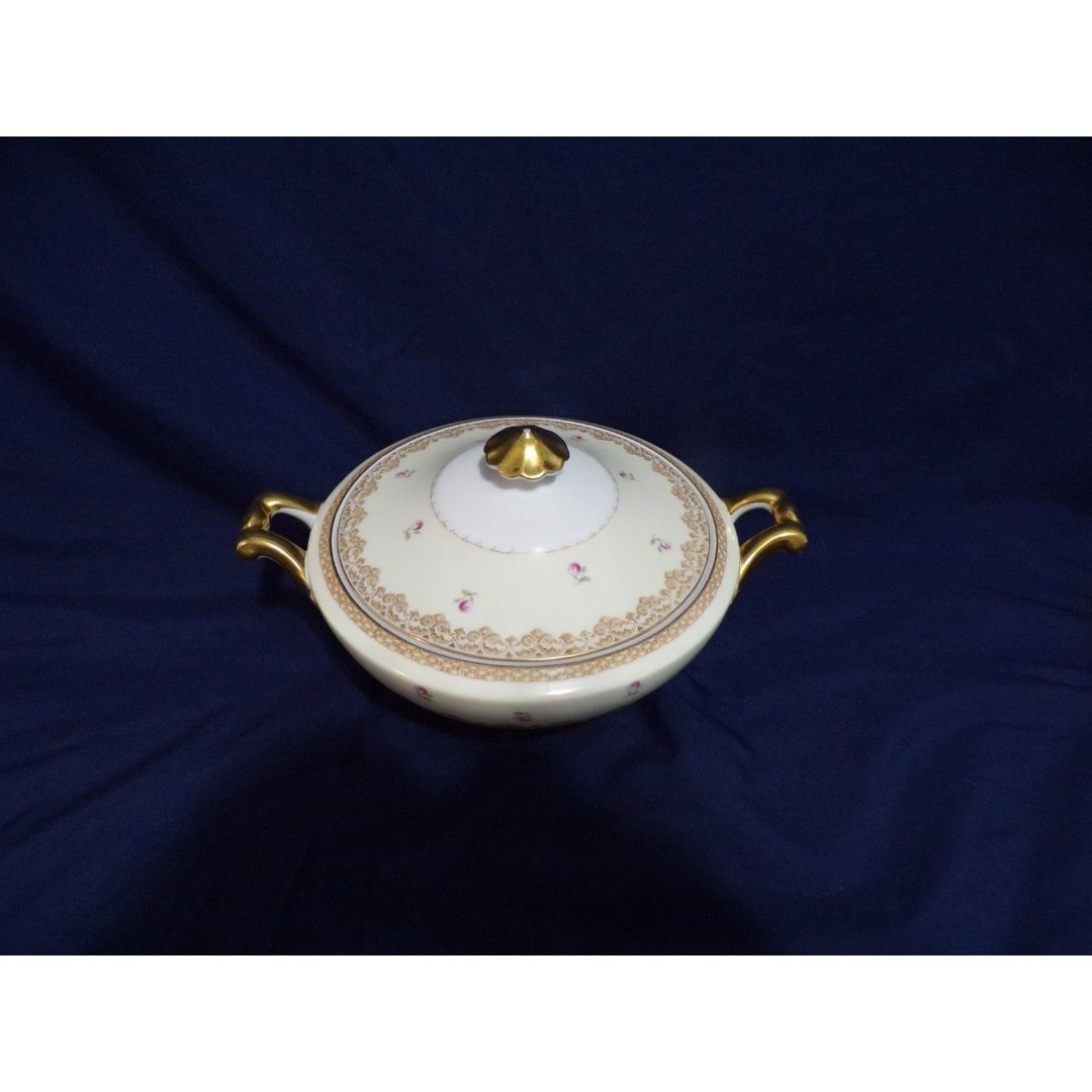 Meito China Set 1940s Gold Rimmed Floral design Hand Painted Casserole Dish &Lid