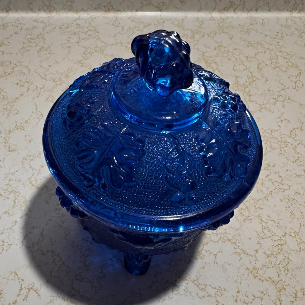 Vintage Jeannette Glass “Stippled Grapes” Lidded Candy Dish