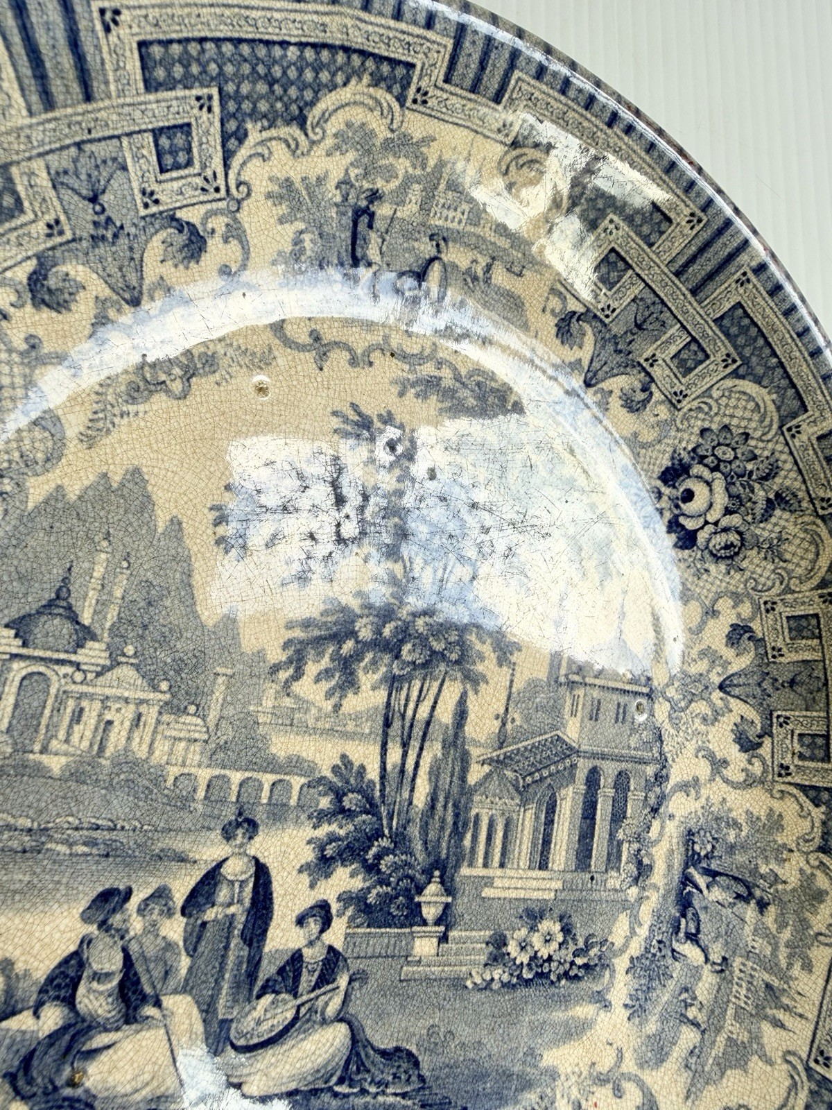 Antique Ironstone RA Kidston Verreville SYRIAN Blue Transfer Platter Rice Dish