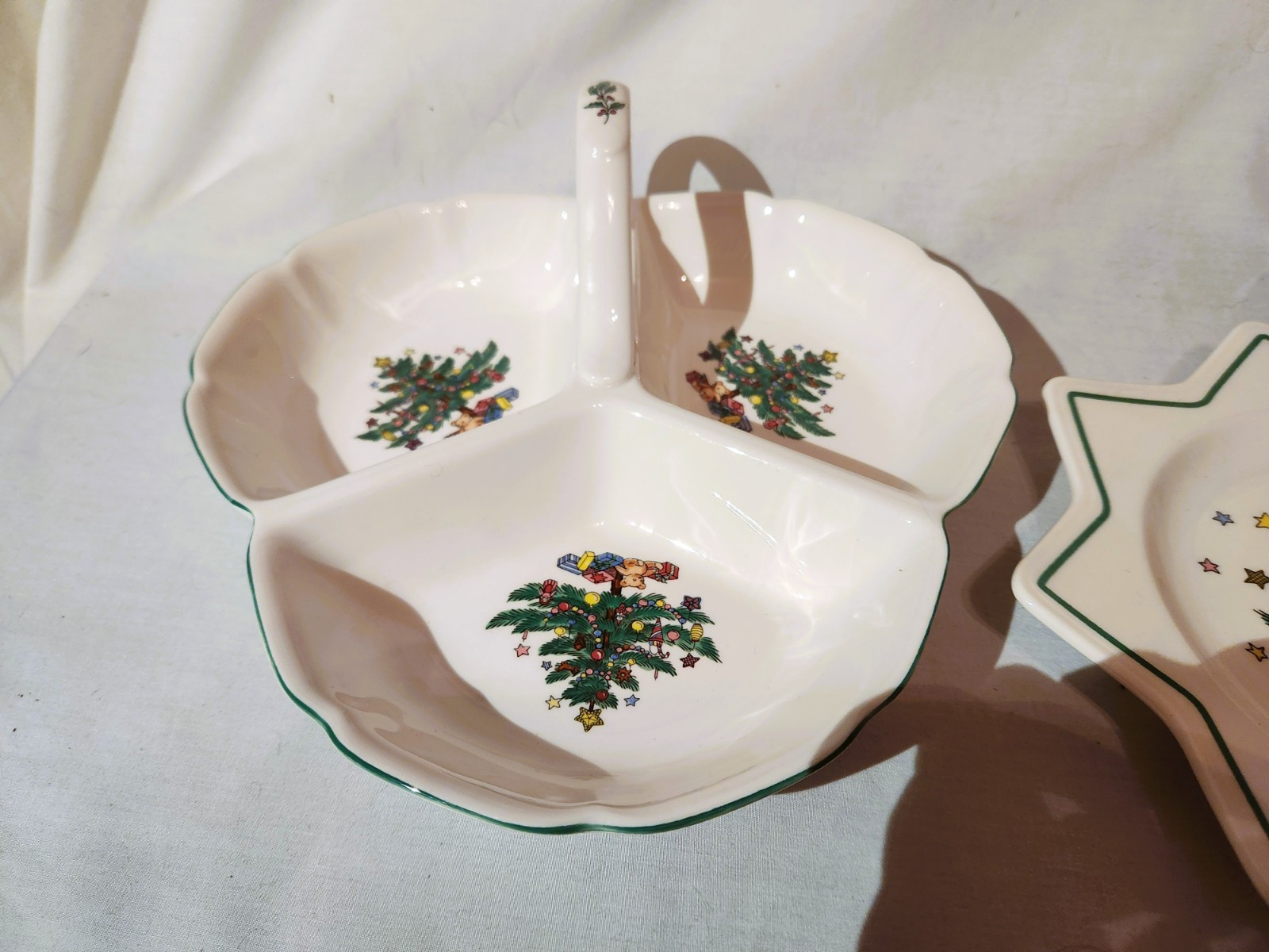 2 Pieces Nikko CHRISTMASTIME Handled Divided Dish & Candy Dish – Japan – MINT