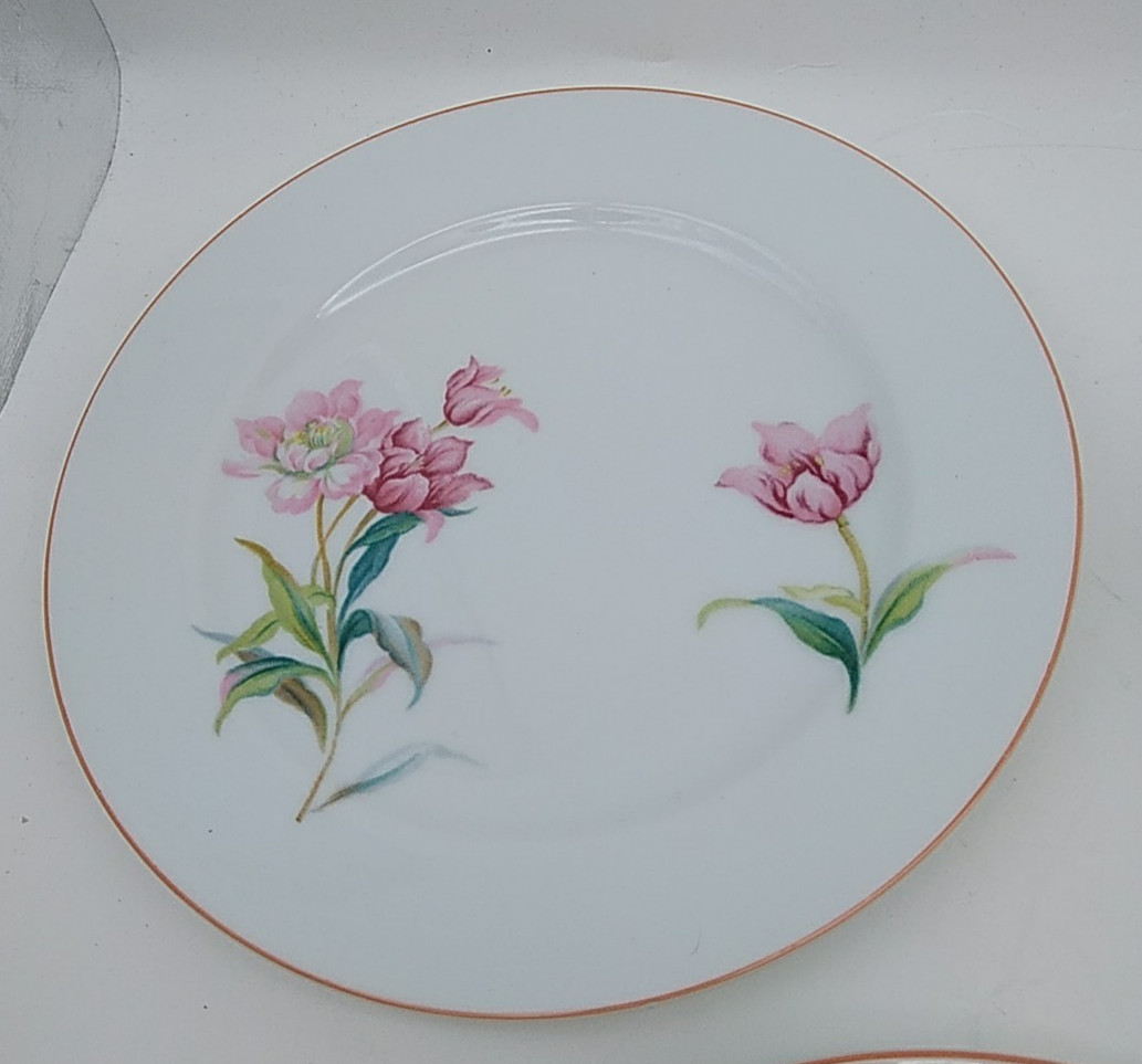 6 Noritake Pink Floral Salad or Dessert Plates White Pink Green Leaves Vintage