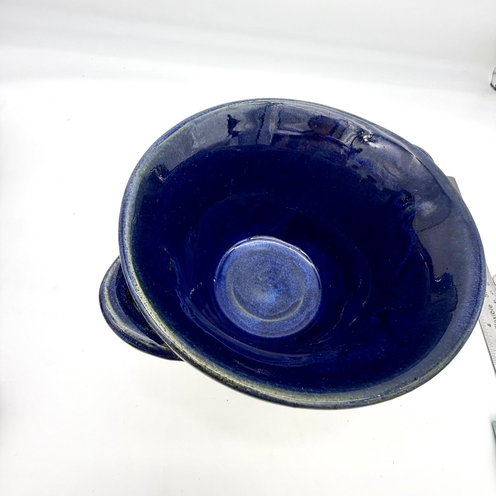Pigeon River Pottery Old Mill TN Signed Crock Bowl Cobalt Drip Glaze 7.75 in