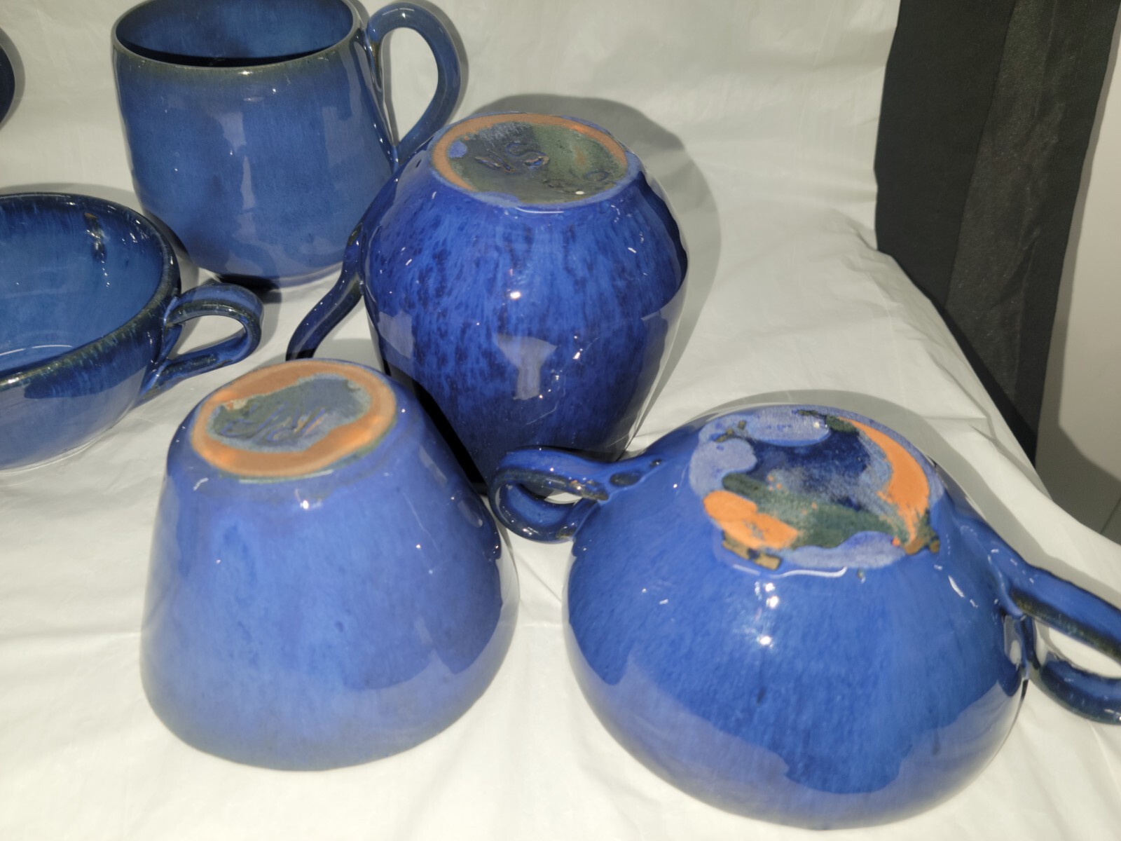North Carolina pottery COLE POTTERY 9 cup and mug set blue glaze 4807
