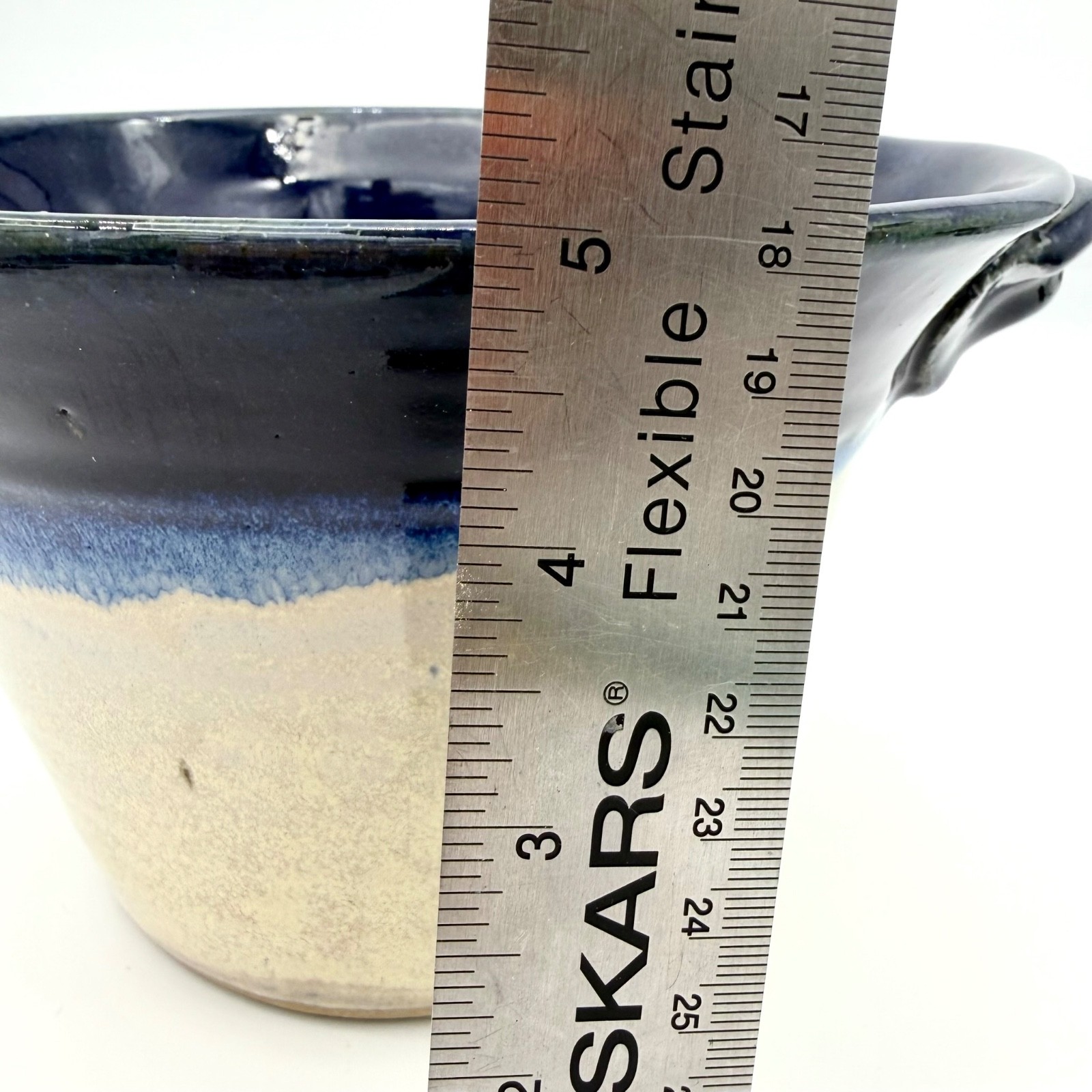Pigeon River Pottery Old Mill TN Signed Crock Bowl Cobalt Drip Glaze 7.75 in