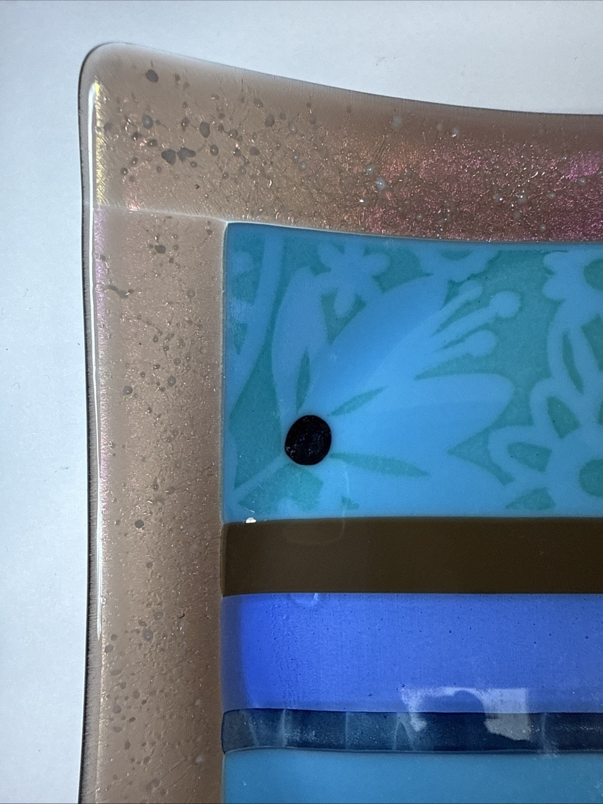 Fused Dichroic Studio Art Glass Square Trinket Dish Contemporary Signed 6.5”