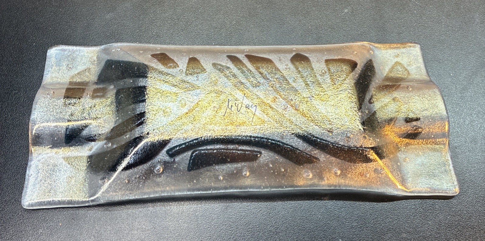KURT MCVAY SIGNED STUDIO ART GLASS IRIDESCENT DICHROIC FUSED DISH
