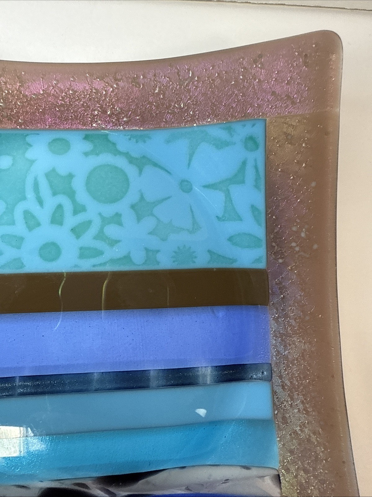 Fused Dichroic Studio Art Glass Square Trinket Dish Contemporary Signed 6.5”
