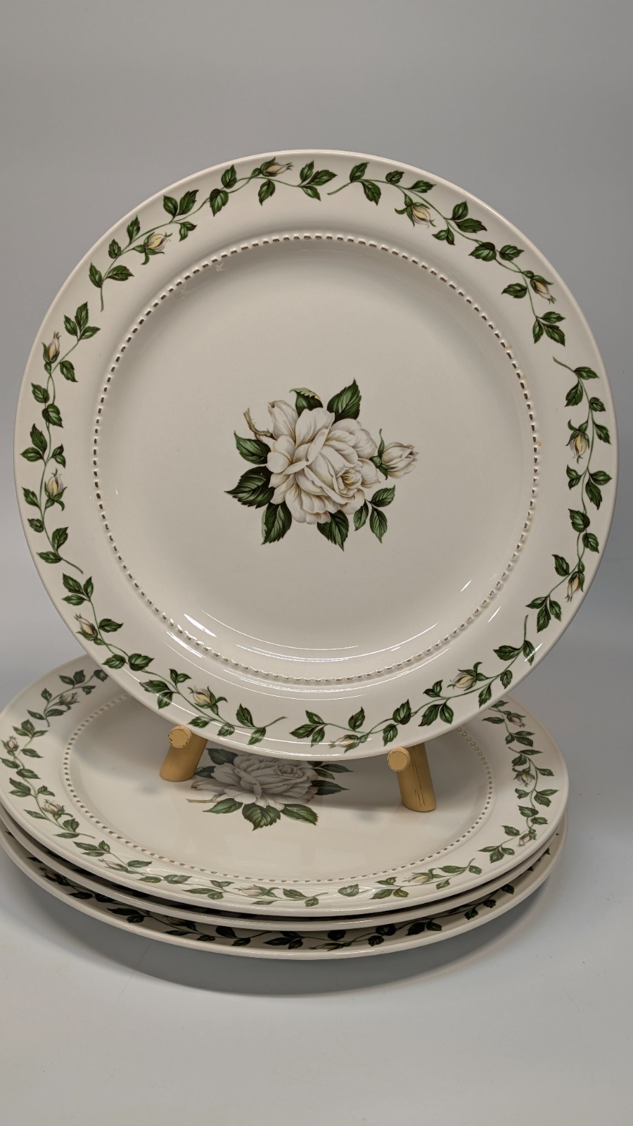 Hall China Cameo Rose 10 1/4″ Dinner Plates Set of 4 Vintage Mid-Century