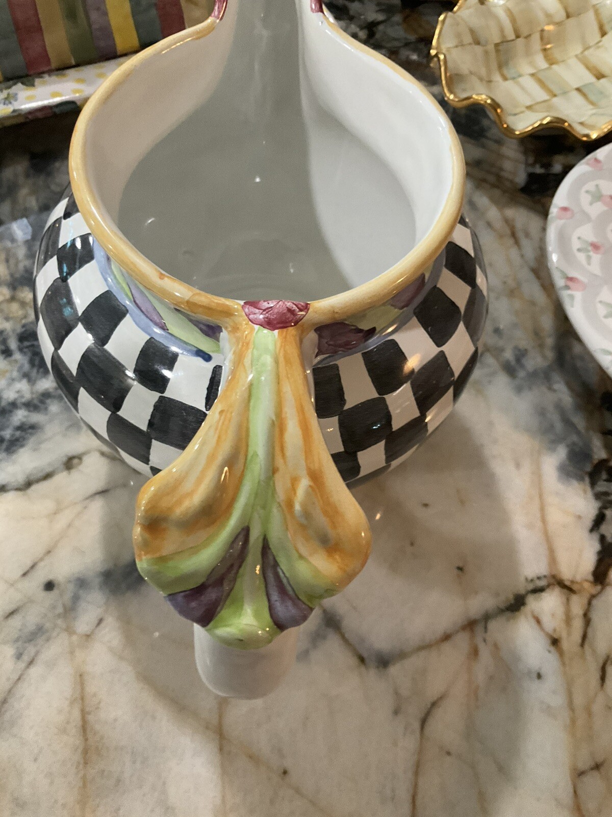 MacKenzie-Childs Piccadilly Chicken Ceramic Pitcher With Courtly Check