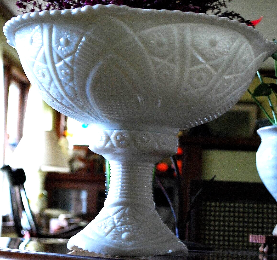 Vtg 1930s McKee THE CONCORD White Milk Glass PUNCH BOWL & PEDESTAL BASE SET 13″