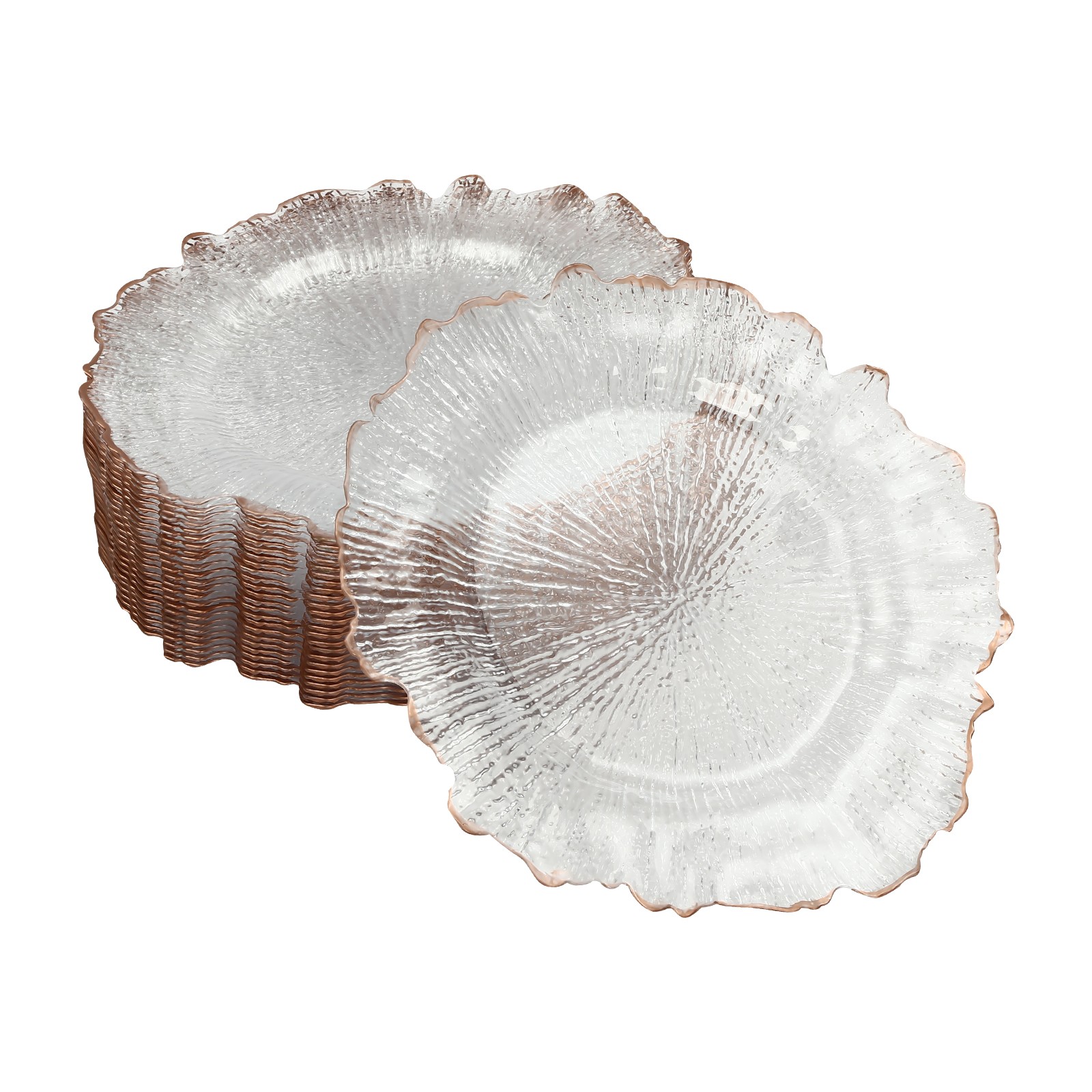 Gold Flower-like Rim Sturdy Round Charger Plates Wedding Party Dinner Supplies
