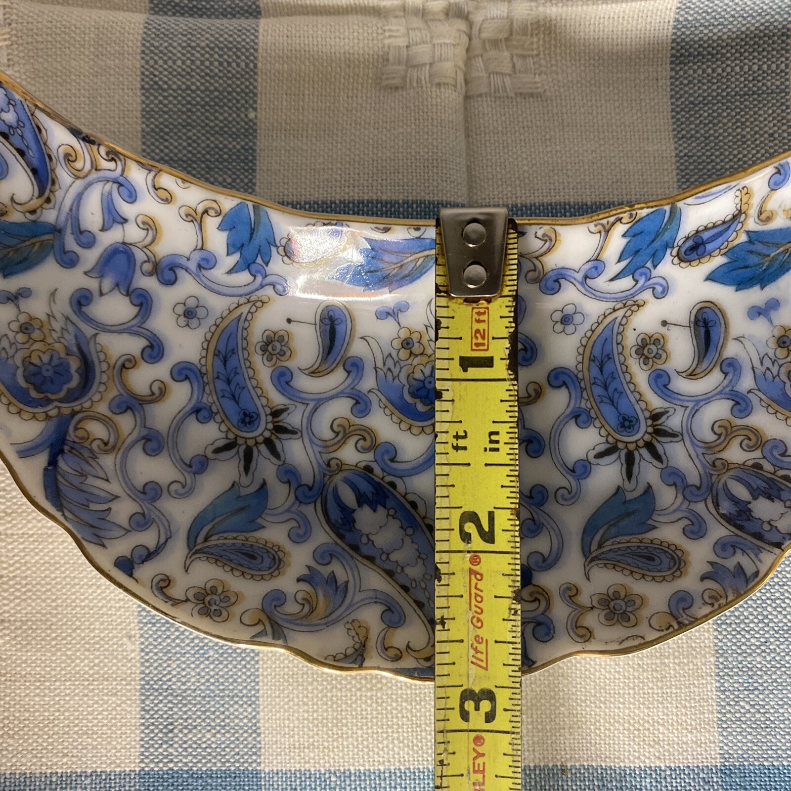 Vintage Lefton China Blue & Gold Paisley Crescent Bone Dish