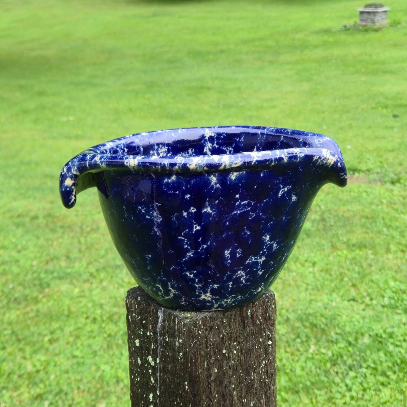 VTG Bennington Potters Blue Agate Batter Bowl Spongeware Stoneware Vermont USA