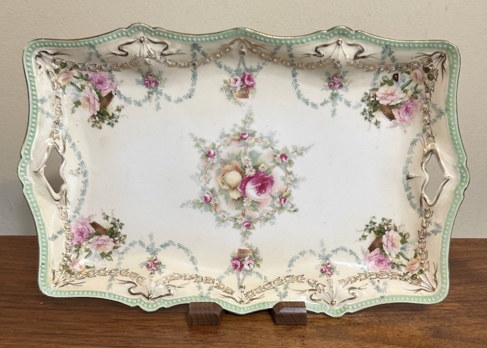 Antique RS Prussia Red Mark Blown Out Mold Dresser/Vanity Tray W/handles