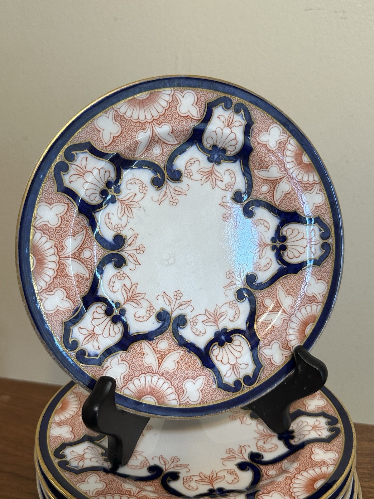 Antique Royal Worcester 7” Imari Bread Plates Set Of 9 Rust Cobalt Gold 1905