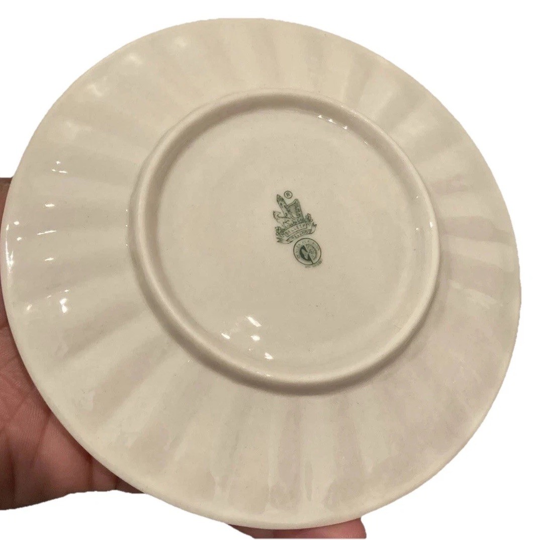 Belleek Lot 11 Serving Cake Plates Porcelain Neptune Yellow Etruscan Shell, 6”