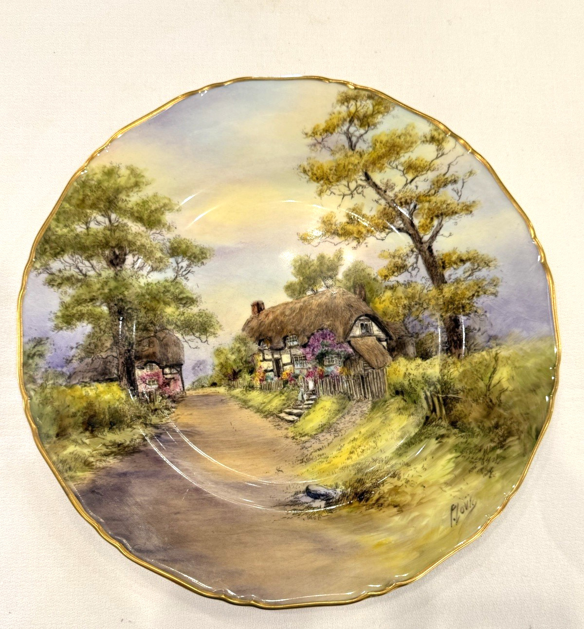 Pristine 1953 Royal Worcester 10.5″ Cabinet Plate Wick Cottage P Love Mint