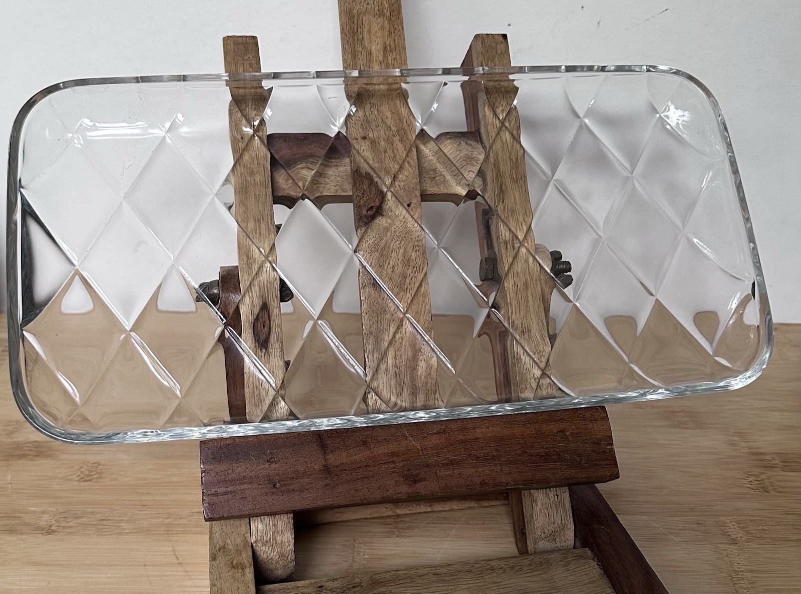 Clear Crystal Serving Tray 13×6.5 Rectangular Diamond Quilted Pattern