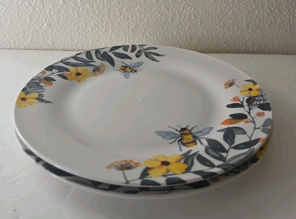 Set Of 2 Plates Royal Norfolk Bees and Flowers Dinner Plates 10 1/2″