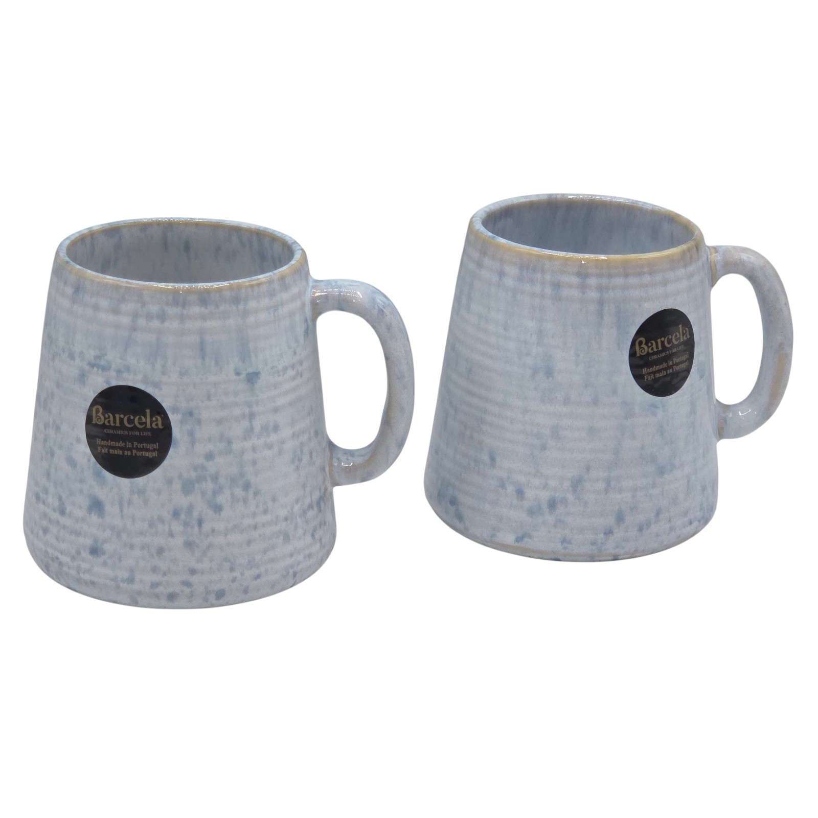 Barcela Handmade Stoneware Mug Set 4 White Blue Reactive Speckled Glaze Portugal