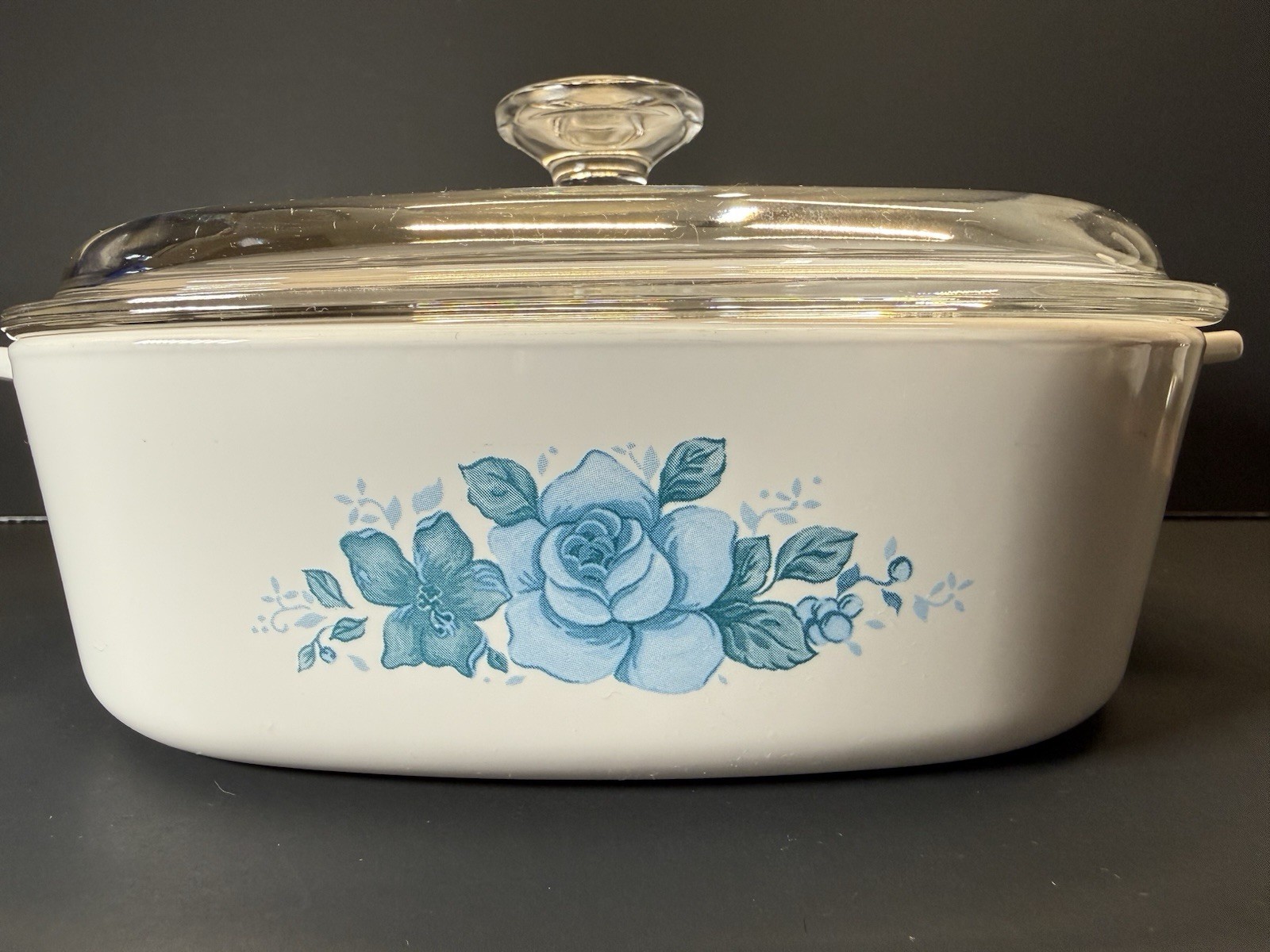 Vintage CorningWare “Blue Velvet Rose” A-2-B 2L Casserole Dish + Glass Lid