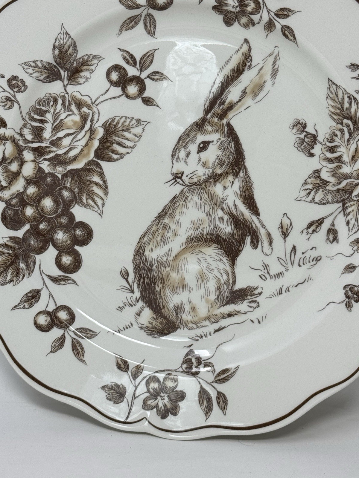 2 New Maxcera Toile Bunny Brown Rabbit Easter 11 1/2 Plates VHTF