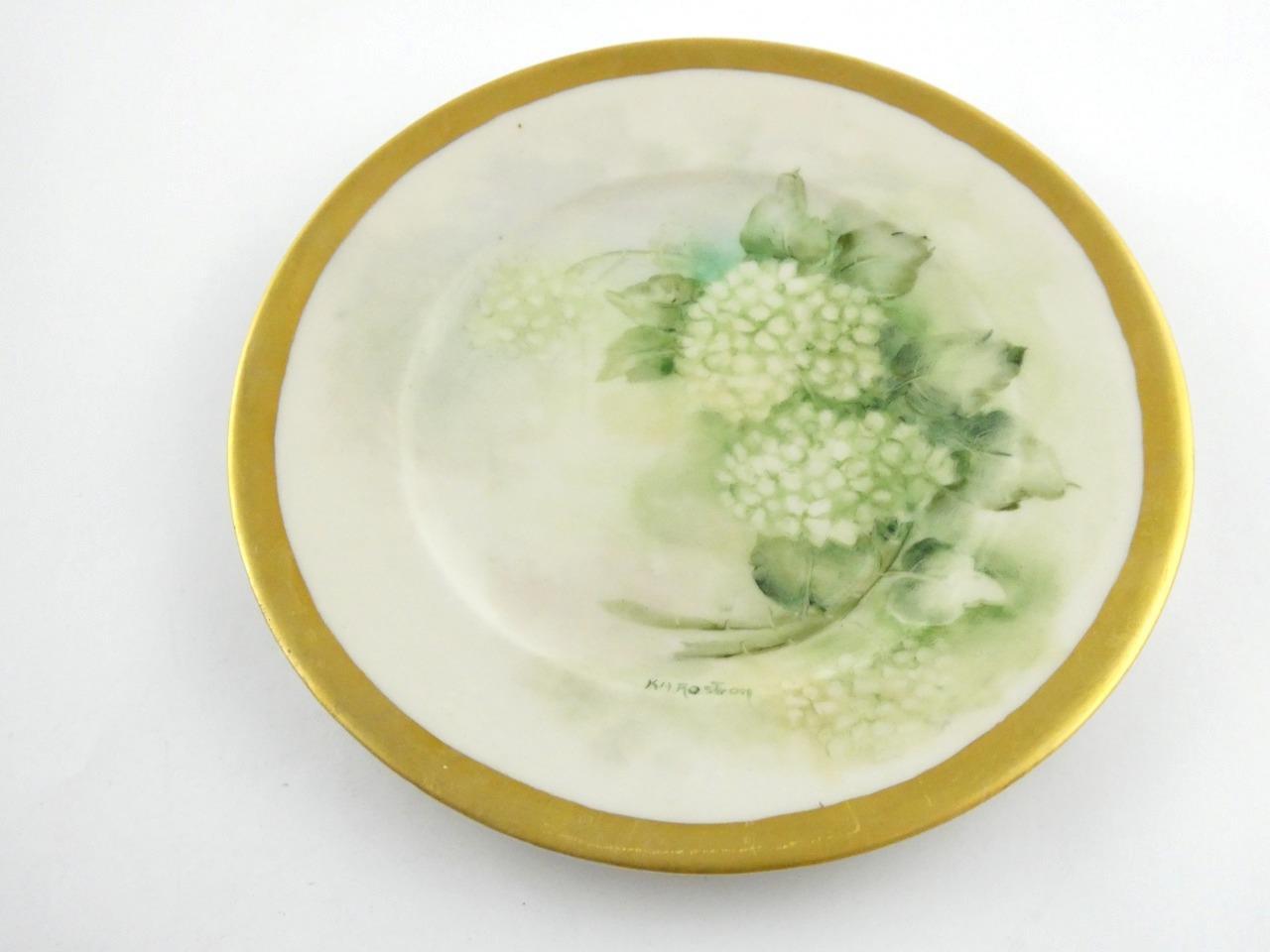 1970s Hand Painted Floral Porcelain 5 Piece Place Setting Hydrangea Signed VGOOD