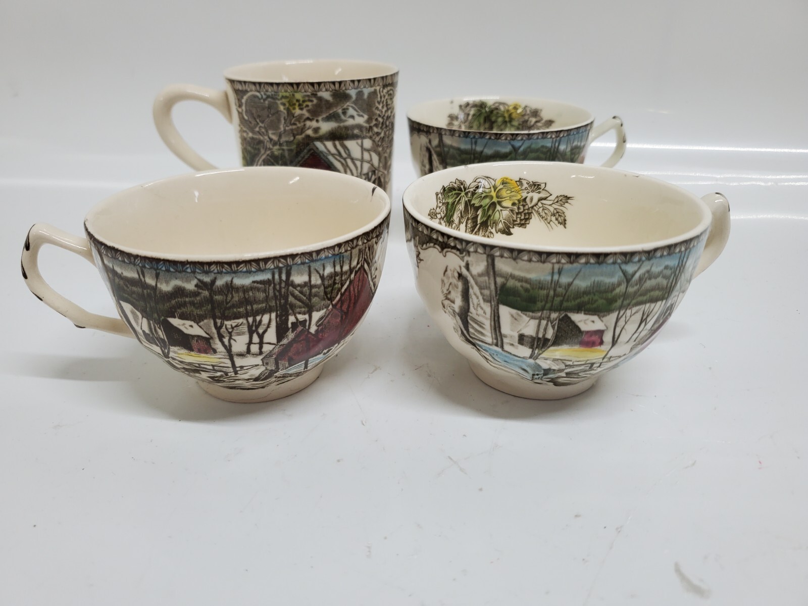 Set of 4 The Johnson Bros Friendly Village Covered Bridge Coffee Cup Mug