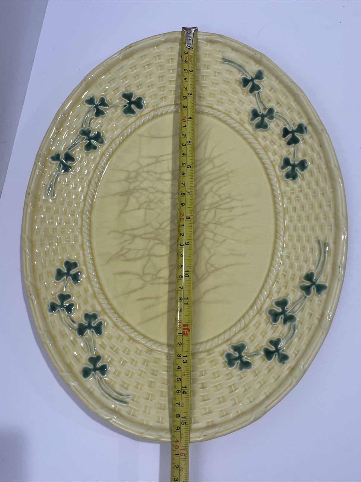 VTG Bordallo Pinheiro Portugal Lucky Shamrock Oval Serving Platter 15.5” L