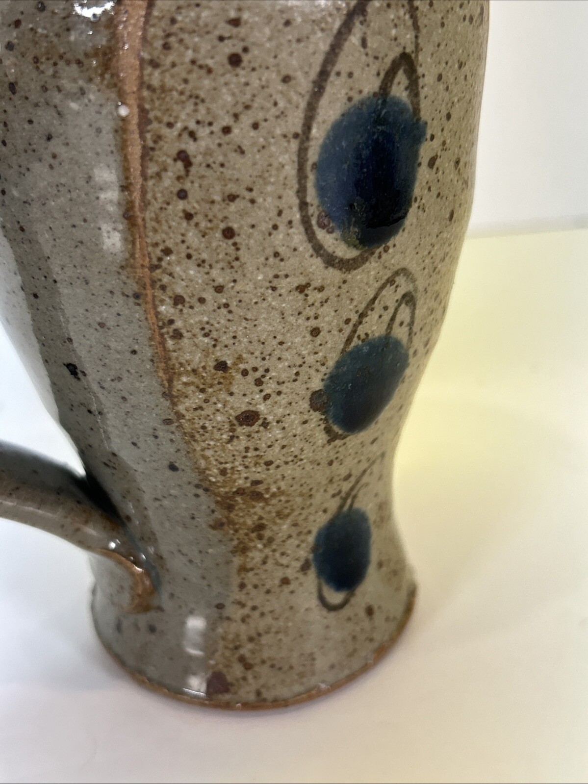 Studio Art Pottery Mug Gray Beige Blue Spotted Signed SRF 5”