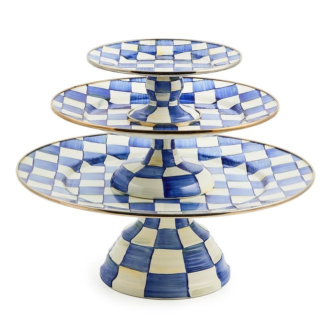 MacKenzie-Childs Royal Check Large Pedestal Platter, US Stock, No Import Fee