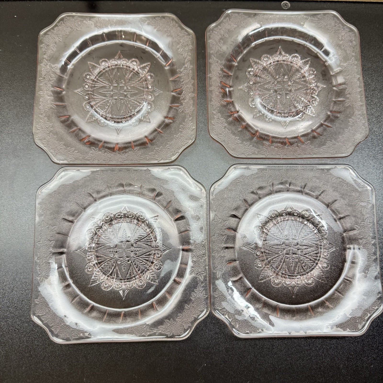 Jeannette Adam Pink Depression Glass Square 6” Plates Lot Of 4 1930s