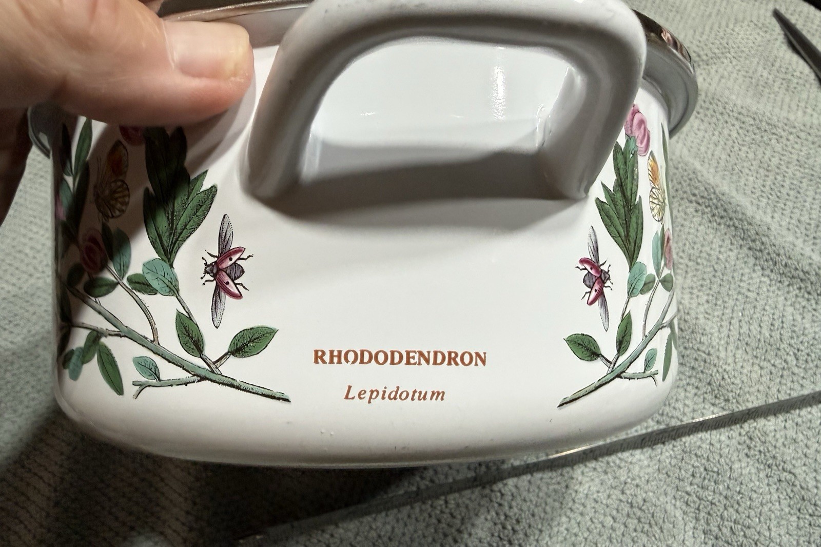Portmerion Spain Botanic Garden Rhododendron Enamel Casserole Pot w Lid SEE PICS