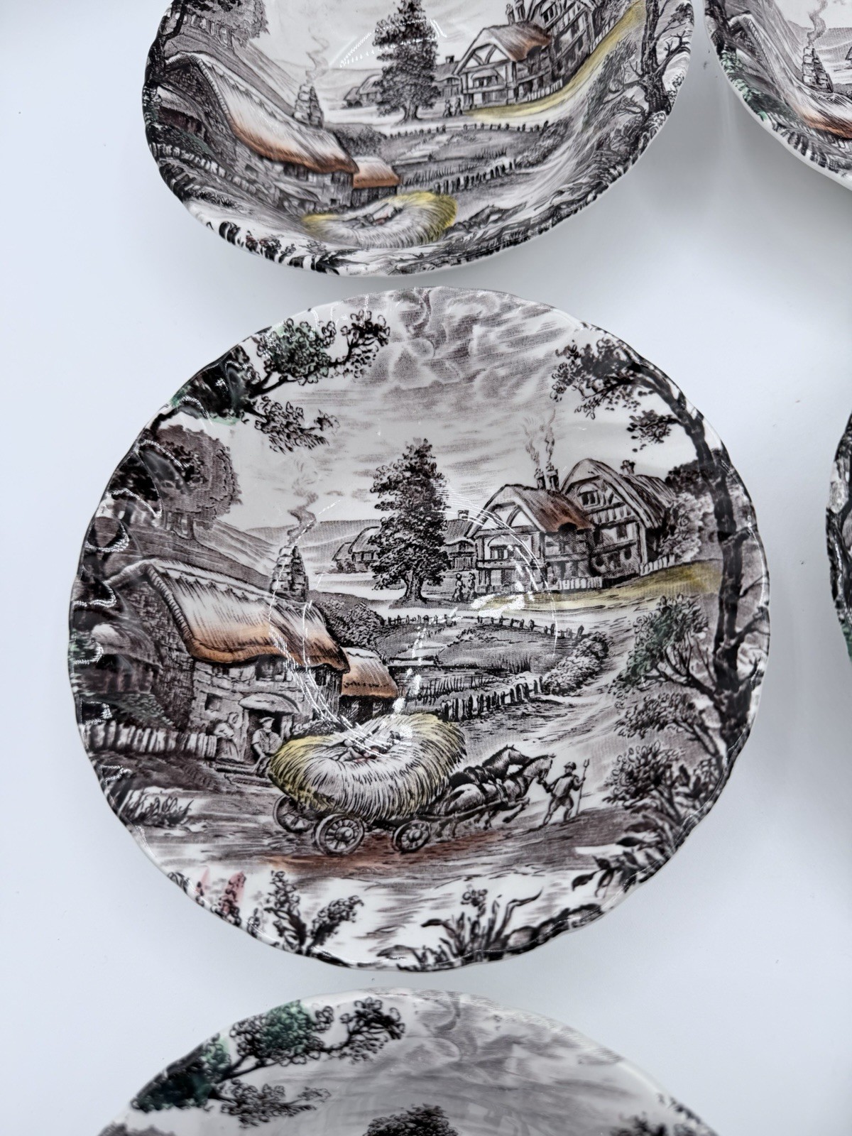 Staffordshire Ironstone Yorkshire Multicolor Coupe Cereal Bowls Set of 6 England