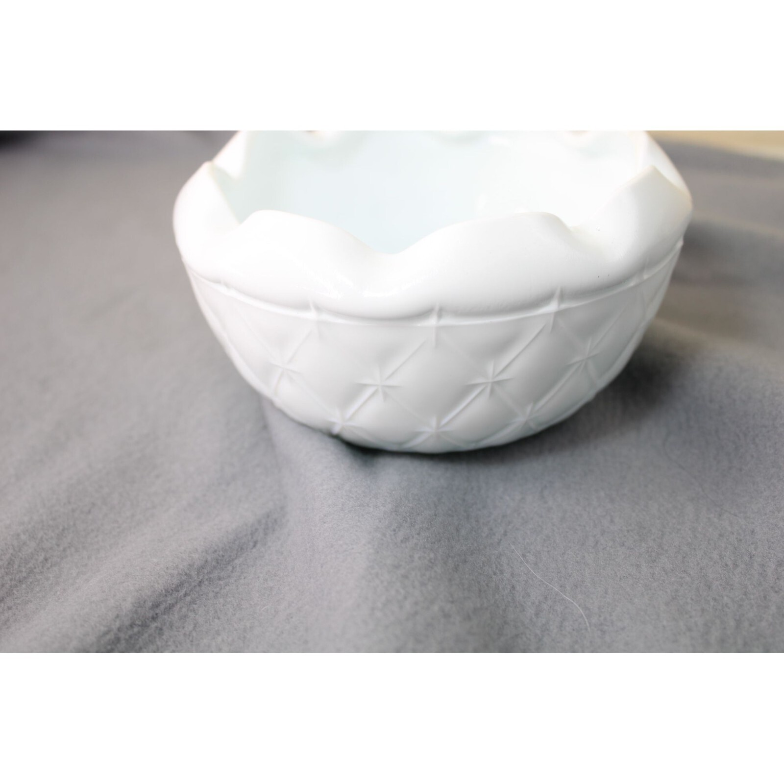 Indiana Milk Glass Quilted Crimped Rim Candy Dish Vintage 91843
