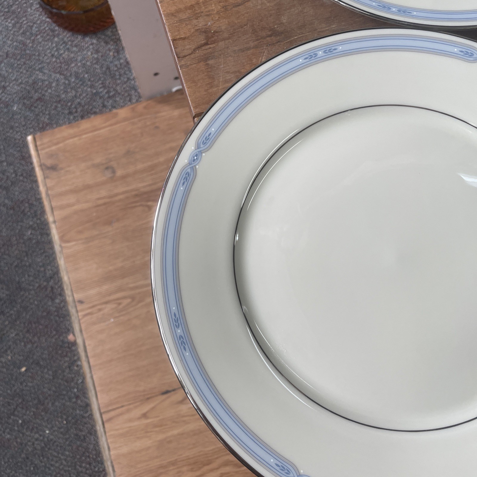 LENOX Courtland Dinner Plate Set Of Four Blue Gray Band Platinum Trim 10.75″ USA