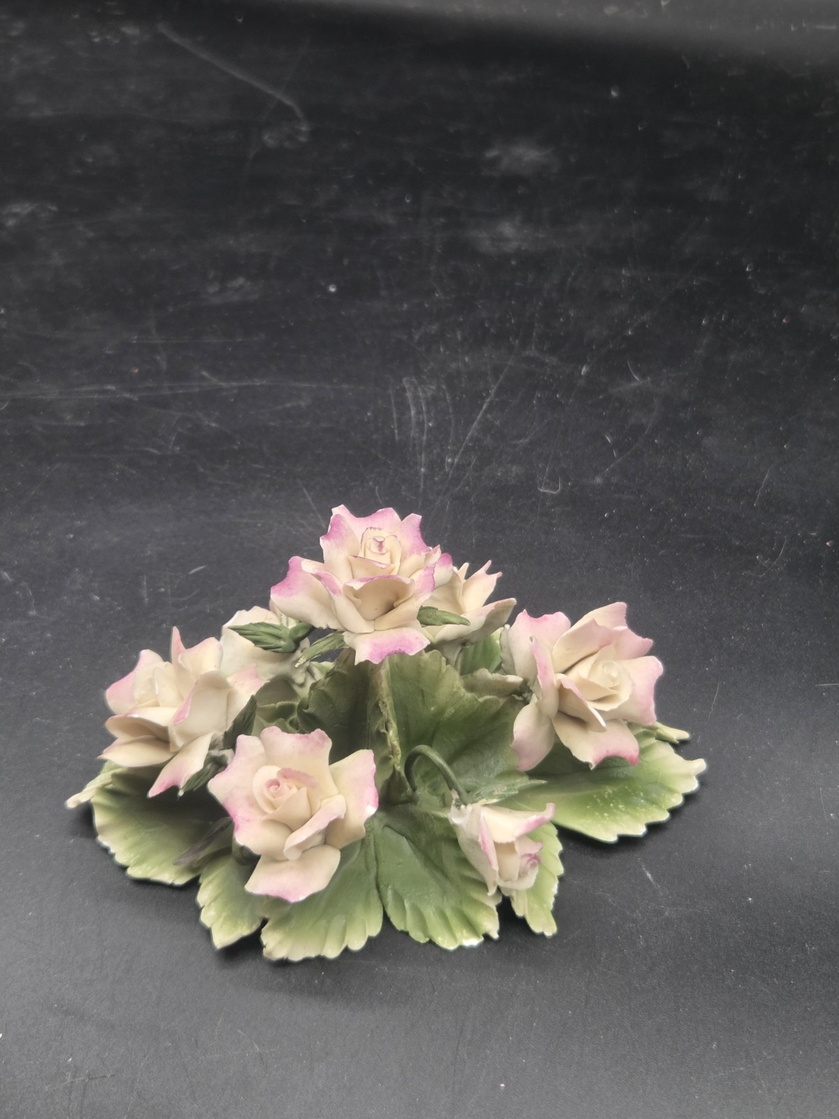 Vintage Capodimonte Italy Porcelain Purple Roses Hand Made Centerpiece