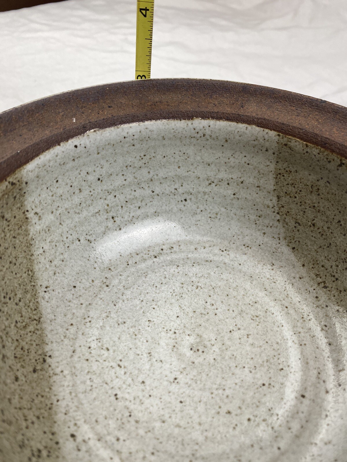 Pottery Bowl Or Brie Baker Pot Blue Tan White Speckled Glaze 6-3/4” Diameter