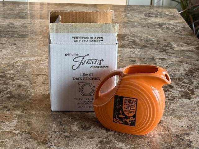 FIESTA HLCCA 1936 TANGERINE 28 OZ JUICE PITCHER – NIB – FREDERICK RHEAD