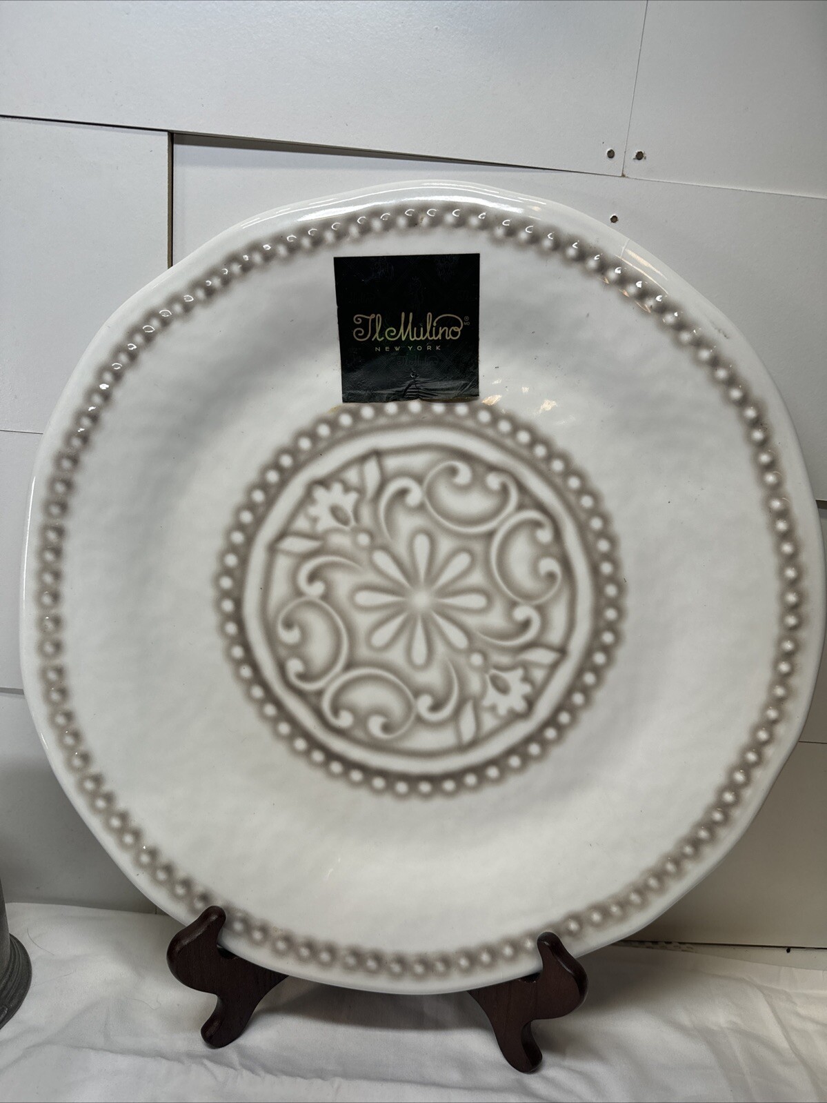 Large Round Melamine Mulino Serving Platter 12 1/2 Inches Wide.