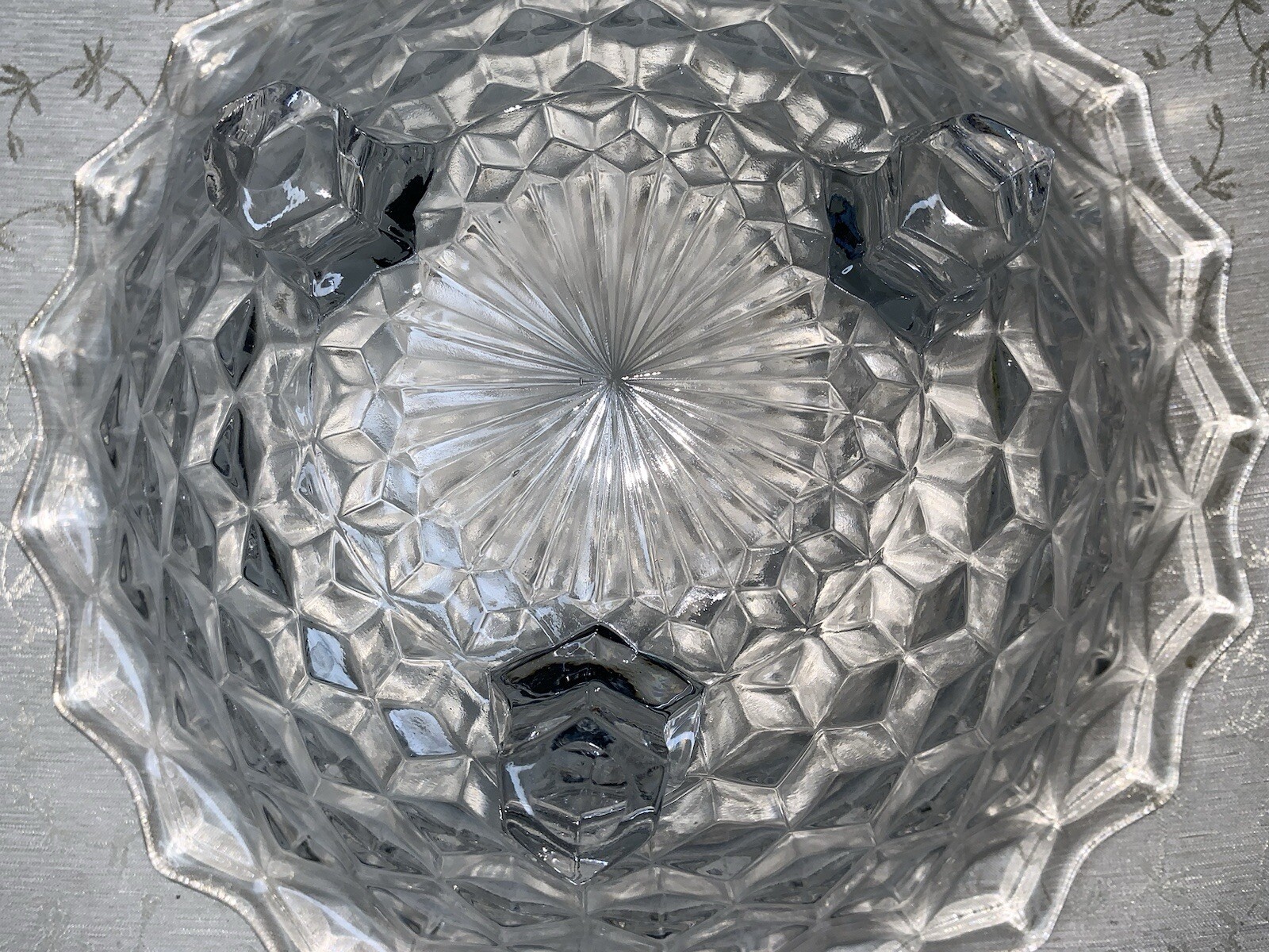 Fostoria American Cubist Clear Glass 3 Footed Serving Bowl 10” Vintage