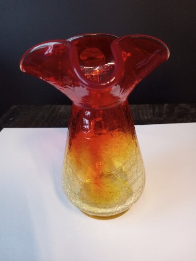 Vintage Amberina Crackle Glass Small Pitcher/Creamer Honey Amber To Red.