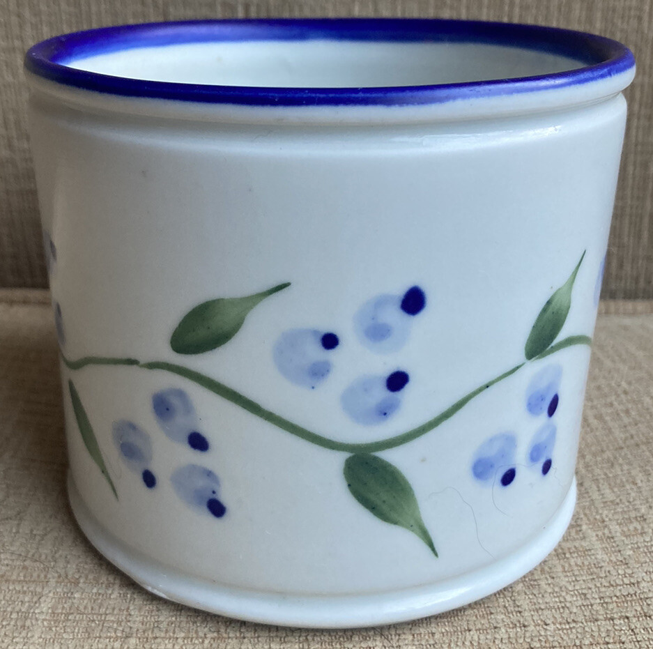 Vintage 1990 Sturgeon River Pottery SRP Signed Mug Coffee Cup Plant Blue Berries