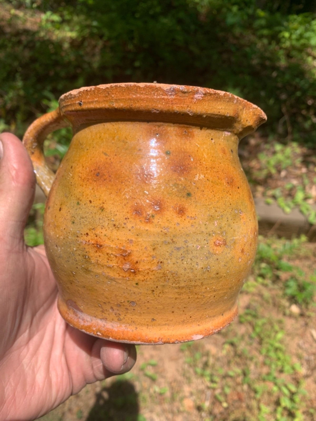 redware quart Pitcher Super Glaze no lid – flakes
