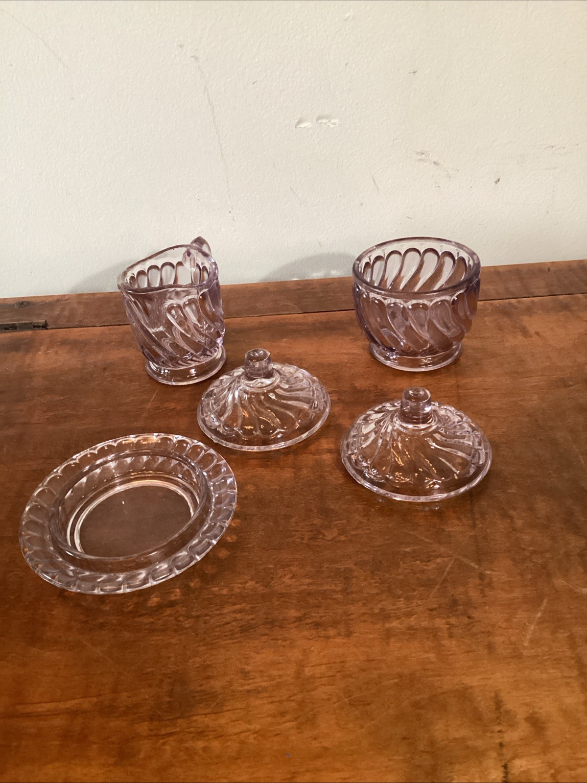 Lot Of 5 Antique EAPG Sun Purple Amethyst Glassware pcs- Sugar Bowl, Creamer +