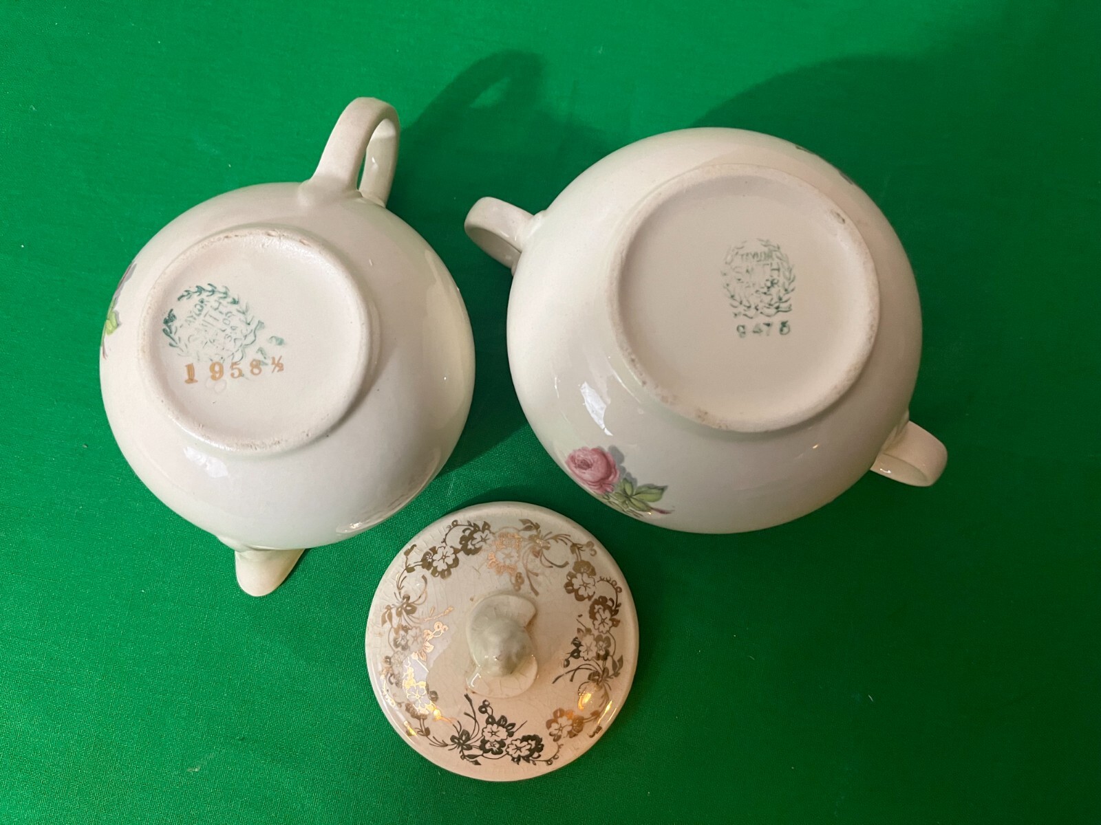 Vintage Taylor Smith Taylor China Floral Creamer And Sugar Bowl with Gold Trim